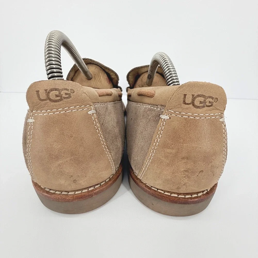 UGG Dex Men 10.5 Taupe Suede Wool Lined Loafers Slip On 1103901